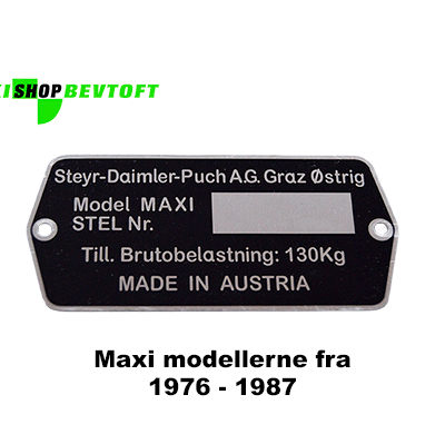 Typeplade for PUCH Maxi 1976 - 1987