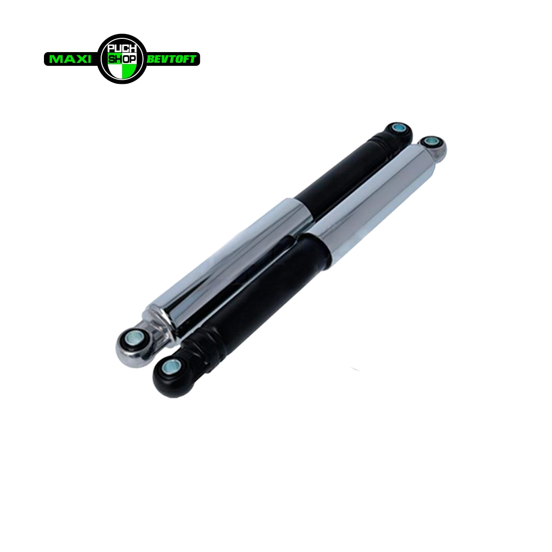 Stoeddaempere 310mm lukket model til PUCH Maxi Kl og 2 gear Støddæmpere 310mm lukket model med krom kappe og sorte ben til PUCH Maxi Kl og 2 gear