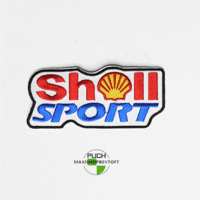 Stofmærke 41 x 91 mm SHELL SPORT i den bedste kvalitet med klæber