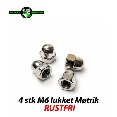 4stk Rustfri M6 lukket møtrik
