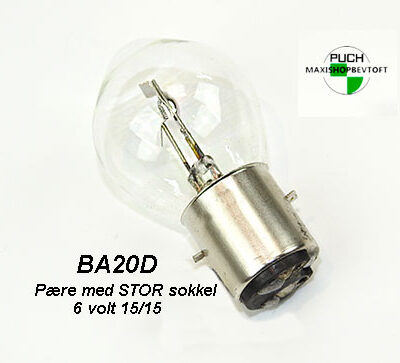 BA20D Pære med STOR sokkel 6 volt 15watt