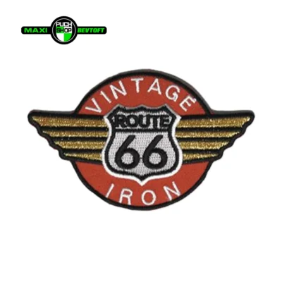 Stofmærke 61 x 101 mm VINTAGE ROUTE 66 i den bedste kvalitet med klæber
