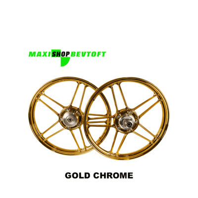 Stjernefælge sæt GOLD CHROME med lejer, nav samt bolte til PUCH Maxi P og K