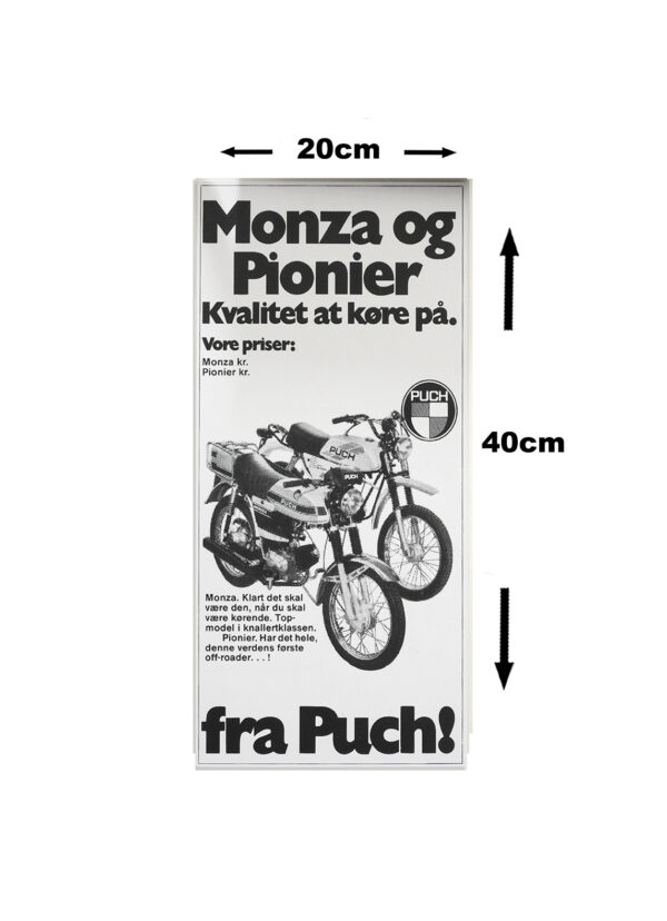 Retro skilt i 3mm pvc model med PUCH Monza og Pionier