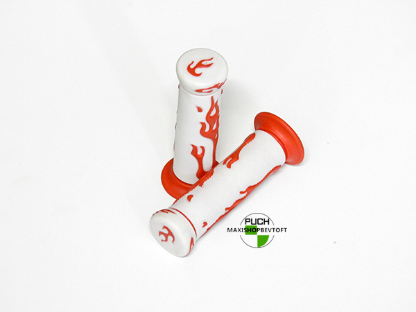 Gummi håndtag hvid med rød flamme til PUCH Maxi