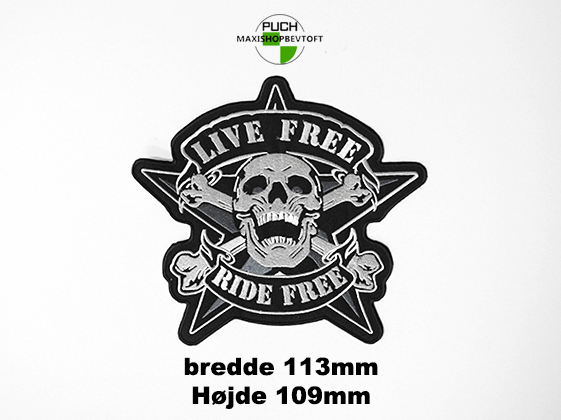 Stofmærke 113x109 mm live free ride free