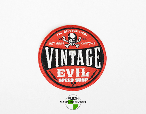 Stofmærke Ø75 mm Vintage Evil i den bedste kvalitet med klæber
